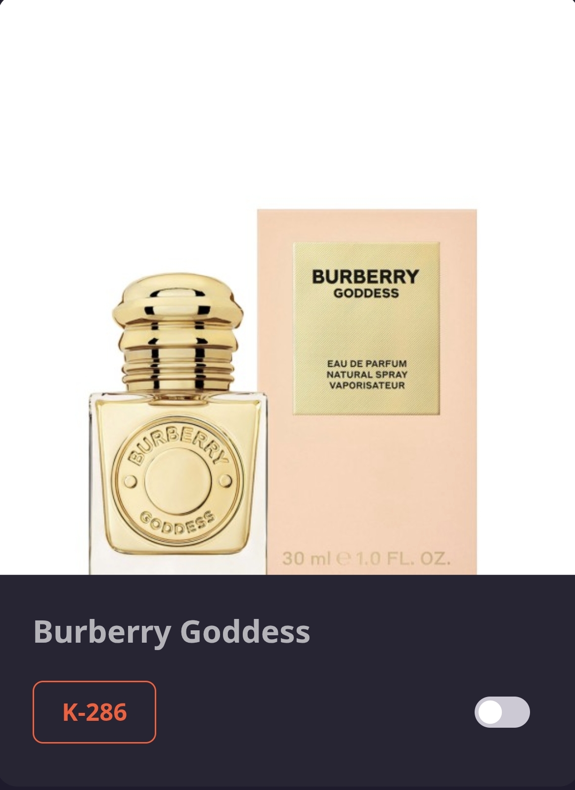 კოდი K 286 BURBERRY - GODDESS